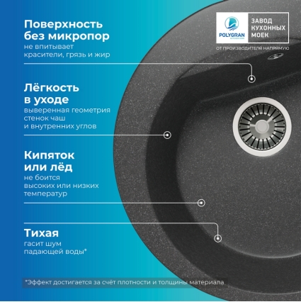 Мойка кухонная POLYGRAN ATOL 520 (черный №16)